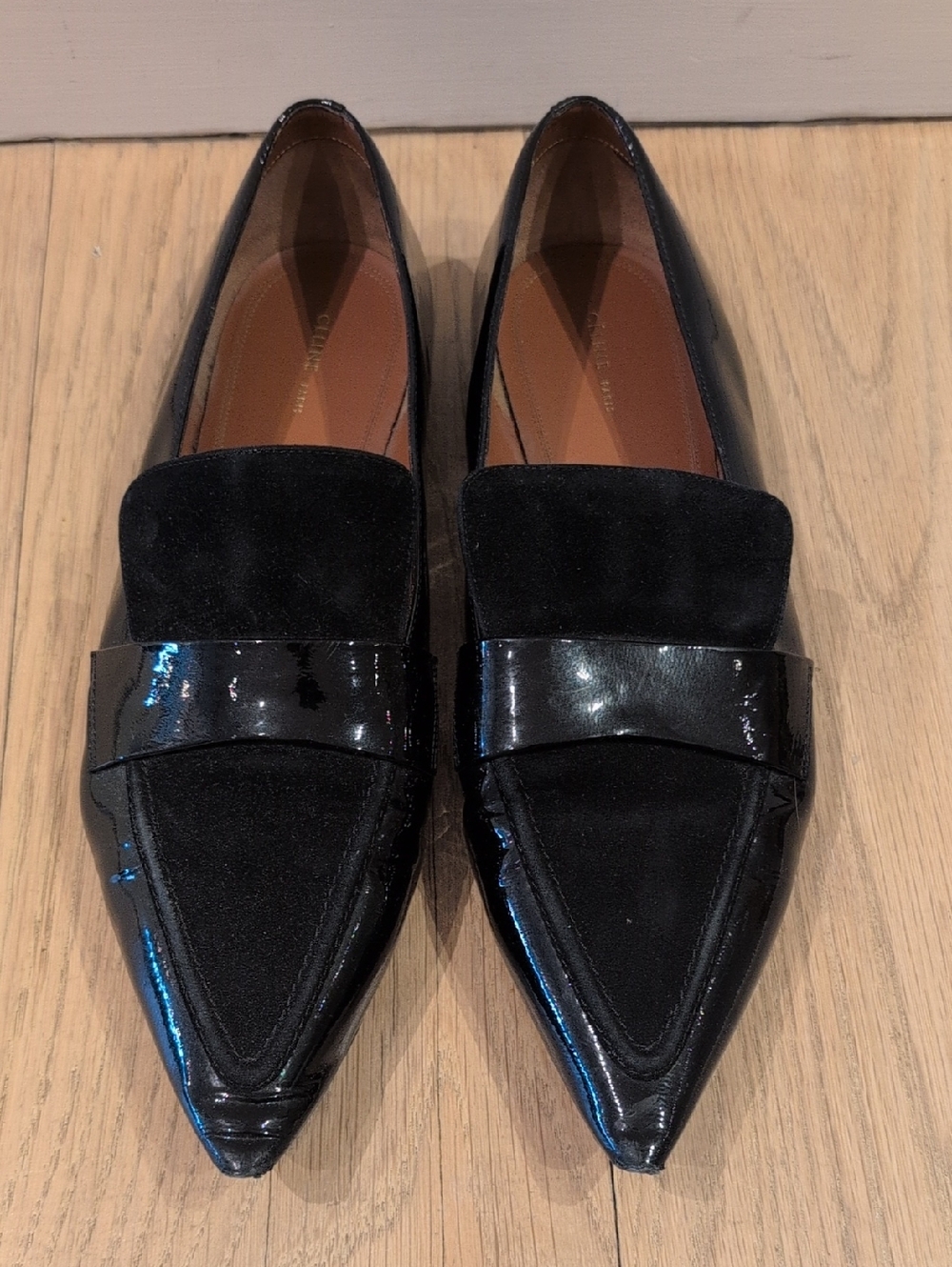 Celine Black Patent & Suede Loafers